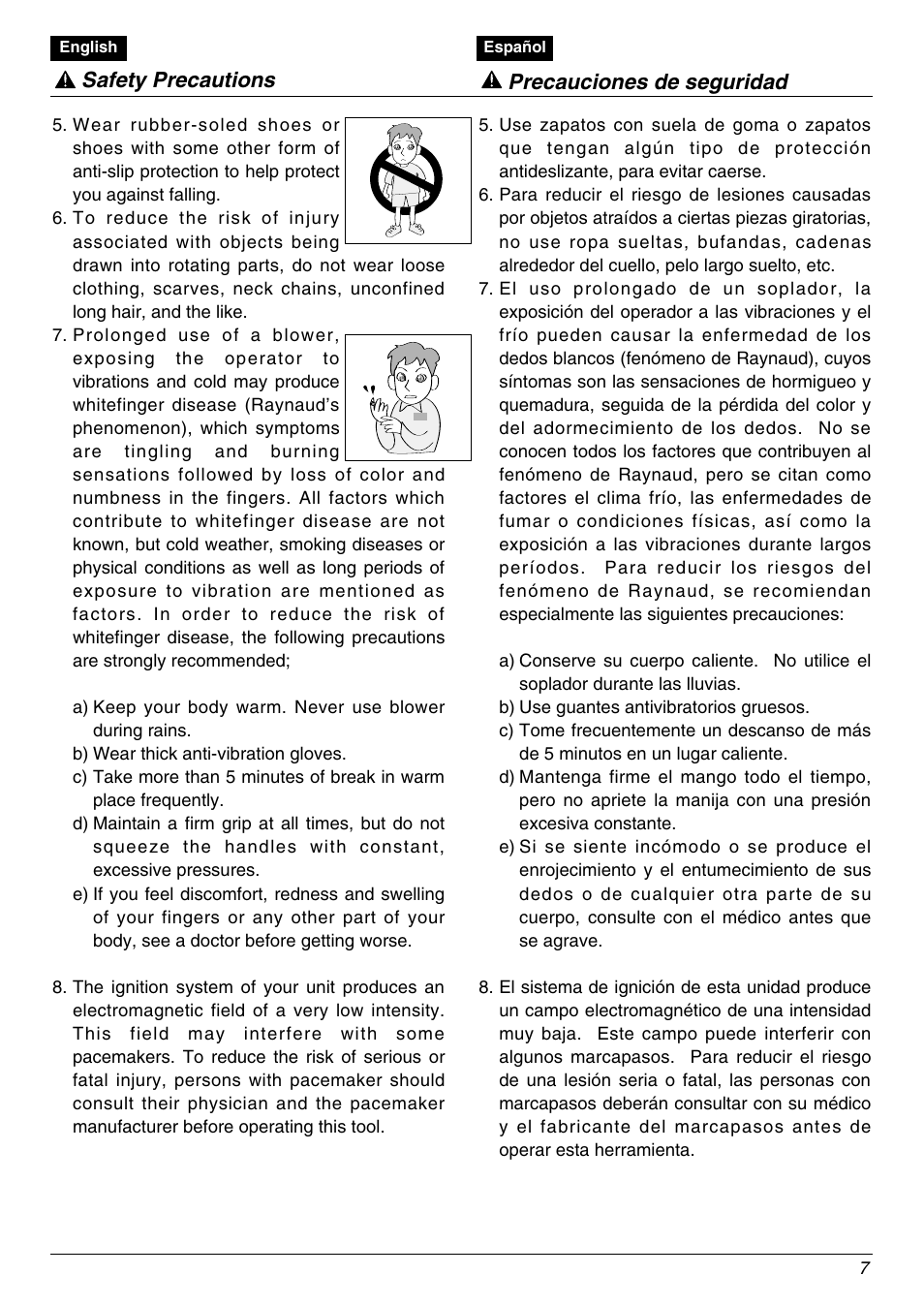 Safety precautions precauciones de seguridad | Zenoah EBZ8000/8000RH User Manual | Page 7 / 36