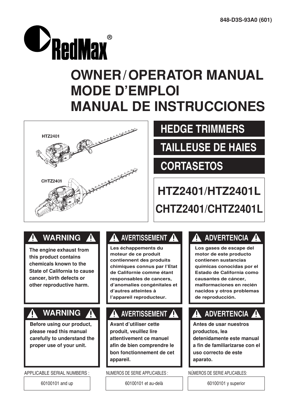 Zenoah CHTZ2401 User Manual | 54 pages