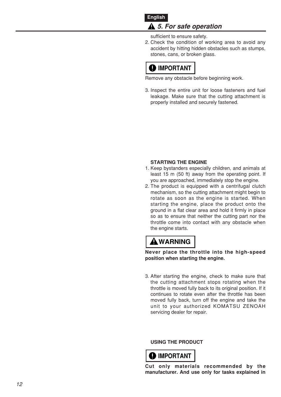Important warning important 5. for safe operation | Zenoah CHTZ2401 User Manual | Page 12 / 54