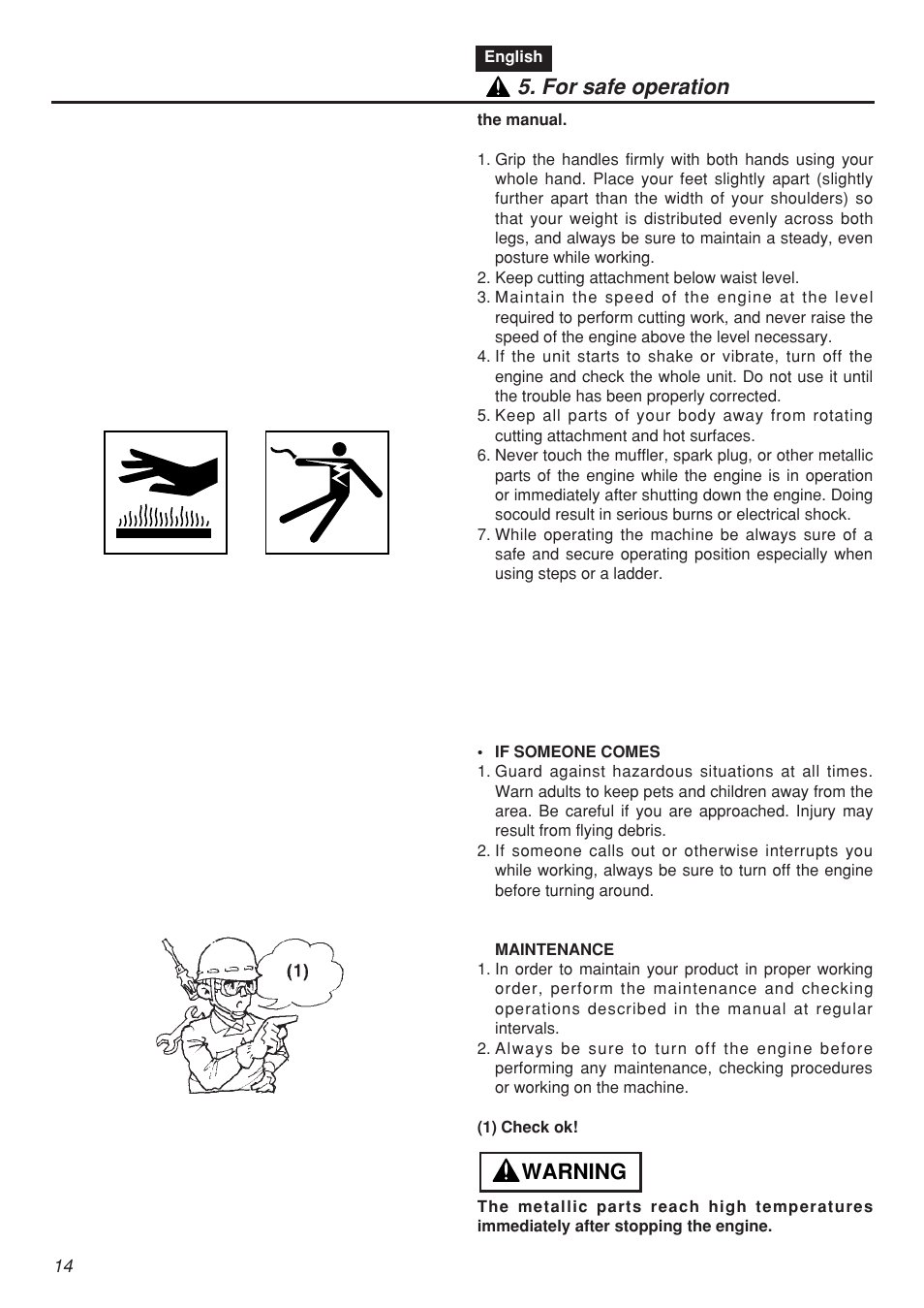 Warning 5. for safe operation | Zenoah CHTZ2401 User Manual | Page 14 / 54