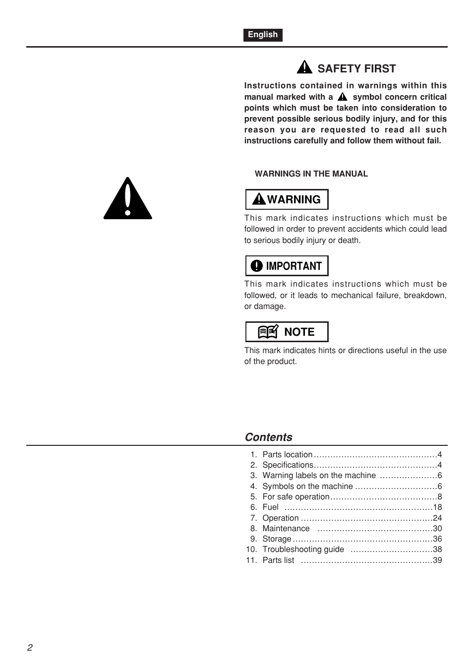 Zenoah CHTZ2401 User Manual | Page 2 / 54