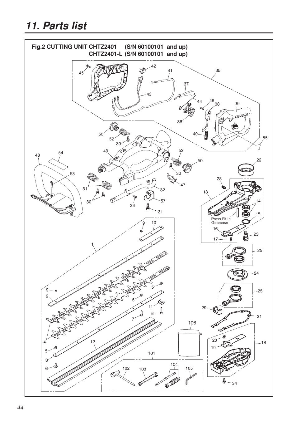 Parts list | Zenoah CHTZ2401 User Manual | Page 44 / 54