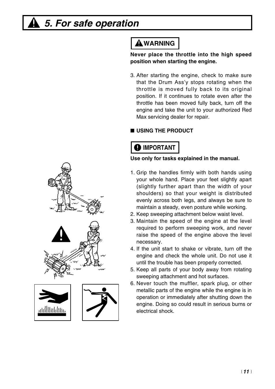 For safe operation | Zenoah Sweeper RMSZ2500 User Manual | Page 11 / 36