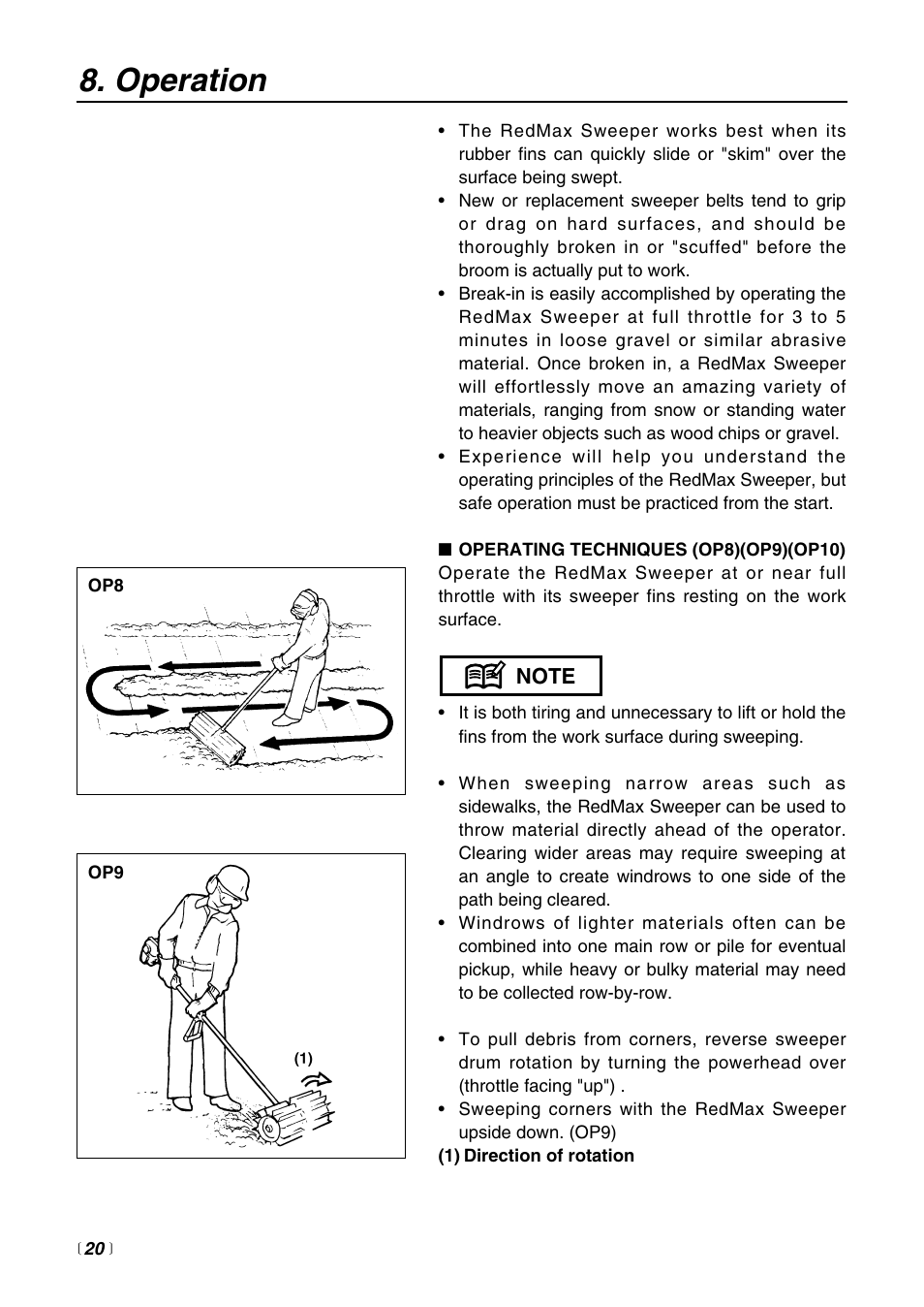 Operation | Zenoah Sweeper RMSZ2500 User Manual | Page 20 / 36