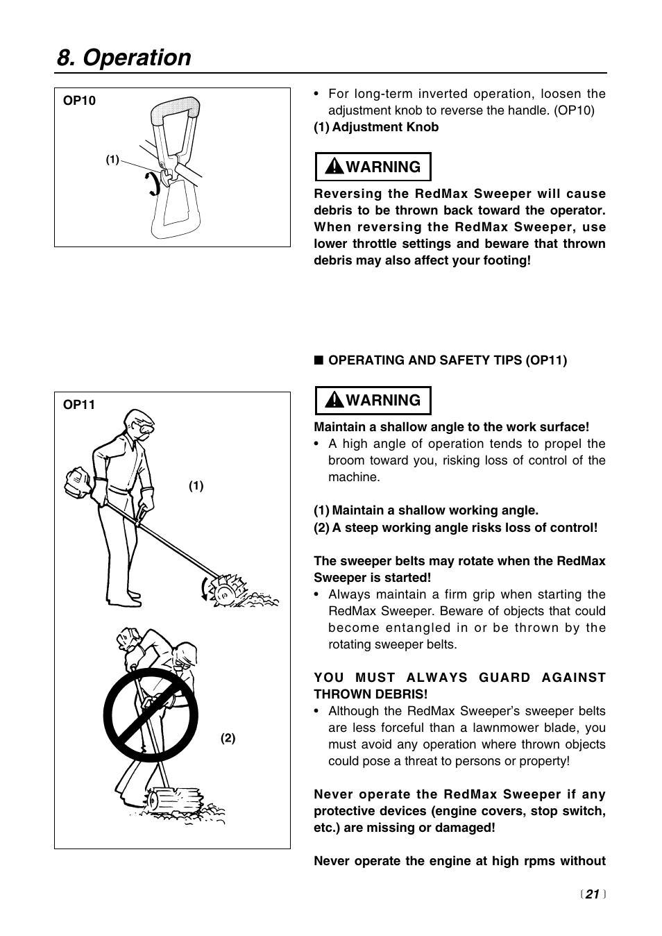 Operation | Zenoah Sweeper RMSZ2500 User Manual | Page 21 / 36