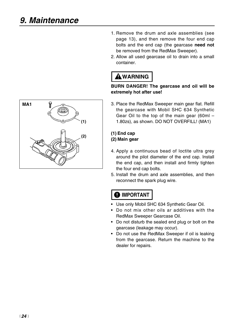 Maintenance | Zenoah Sweeper RMSZ2500 User Manual | Page 24 / 36