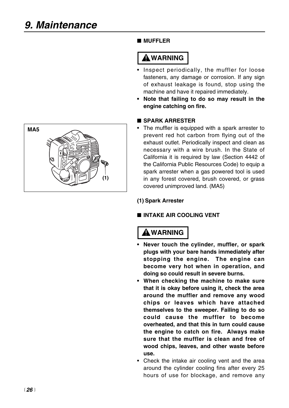 Maintenance | Zenoah Sweeper RMSZ2500 User Manual | Page 26 / 36