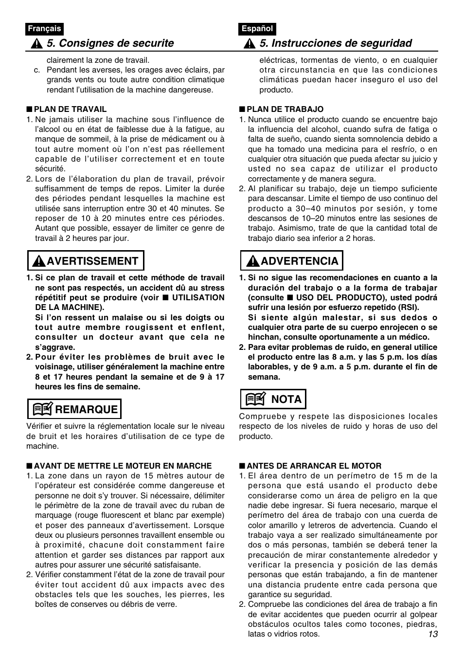 Remarque avertissement | Zenoah BCZ3001S  EU User Manual | Page 13 / 68