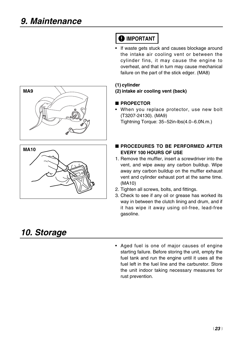 Storage, Maintenance | Zenoah HEZ2500F  FR User Manual | Page 23 / 36