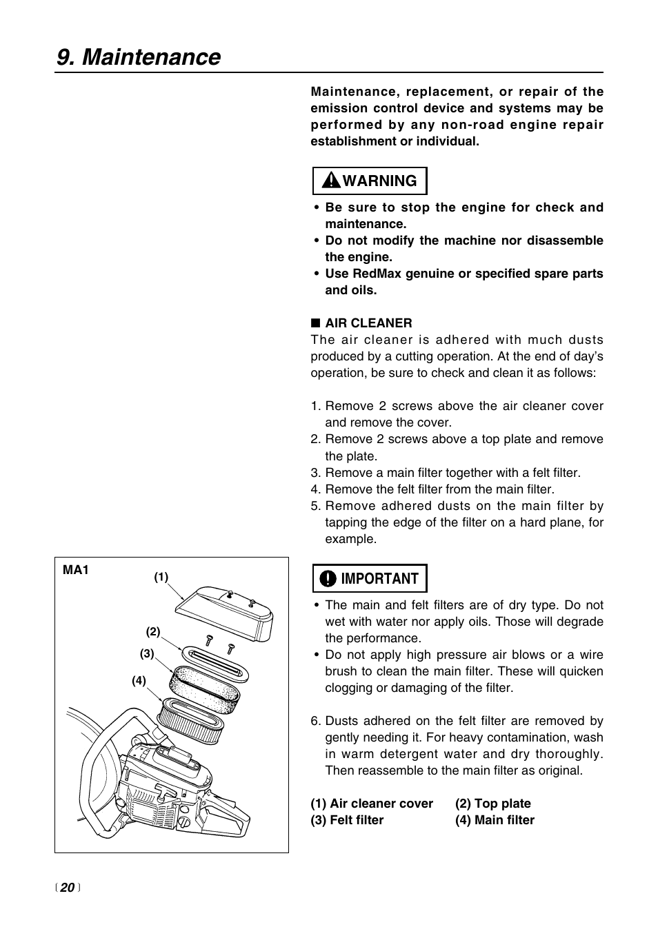 Maintenance | Zenoah HC510DV User Manual | Page 20 / 44