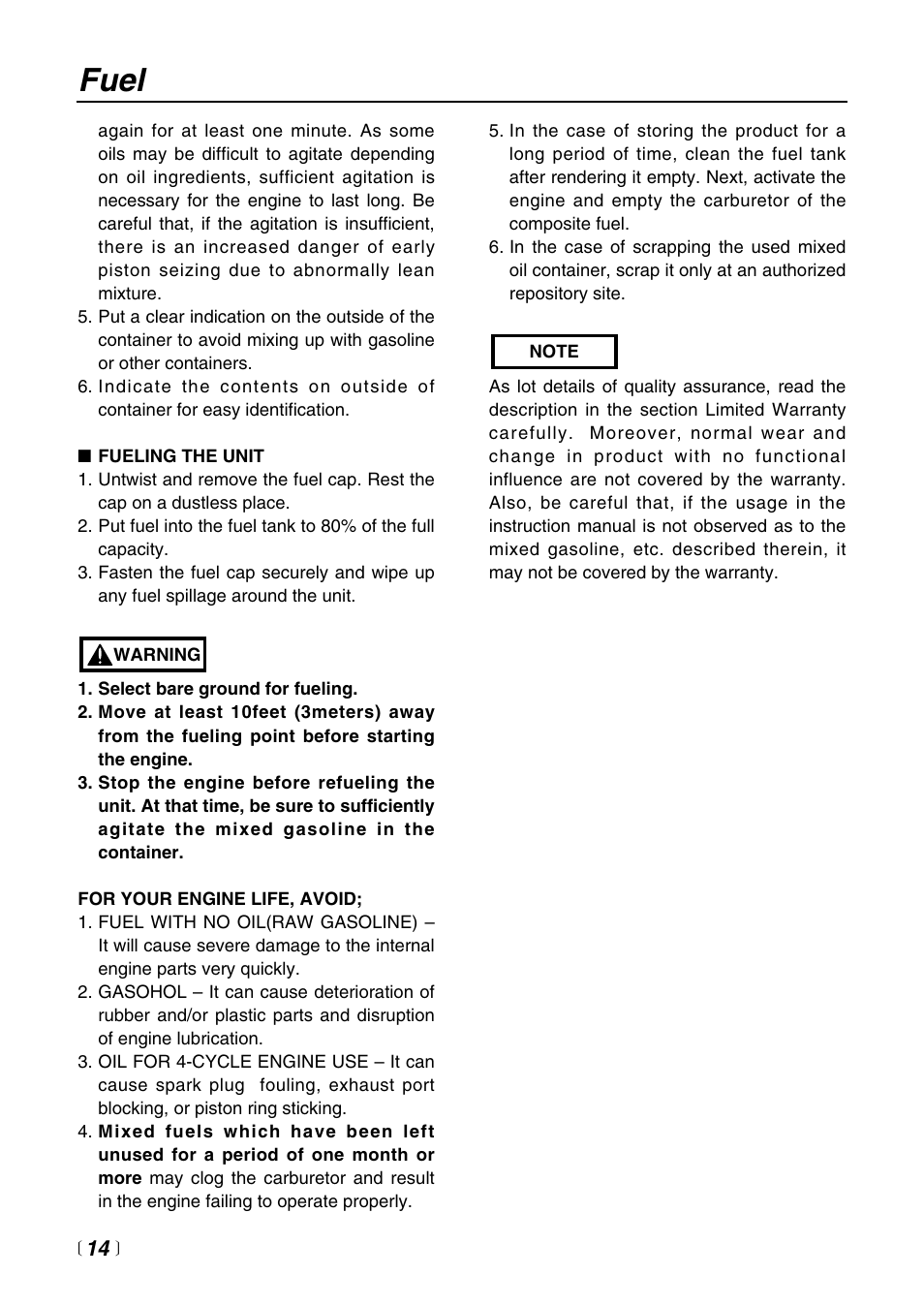 Fuel | Zenoah BC4401DW User Manual | Page 14 / 36