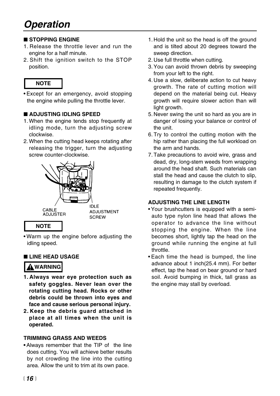 Operation | Zenoah BC4401DW User Manual | Page 16 / 36