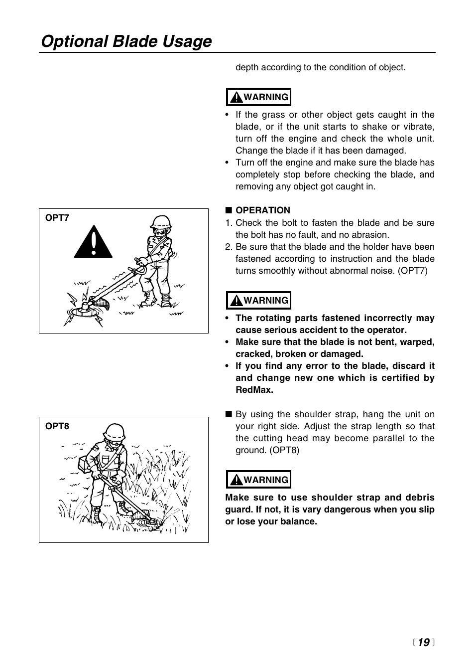 Optional blade usage | Zenoah BC4401DW User Manual | Page 19 / 36