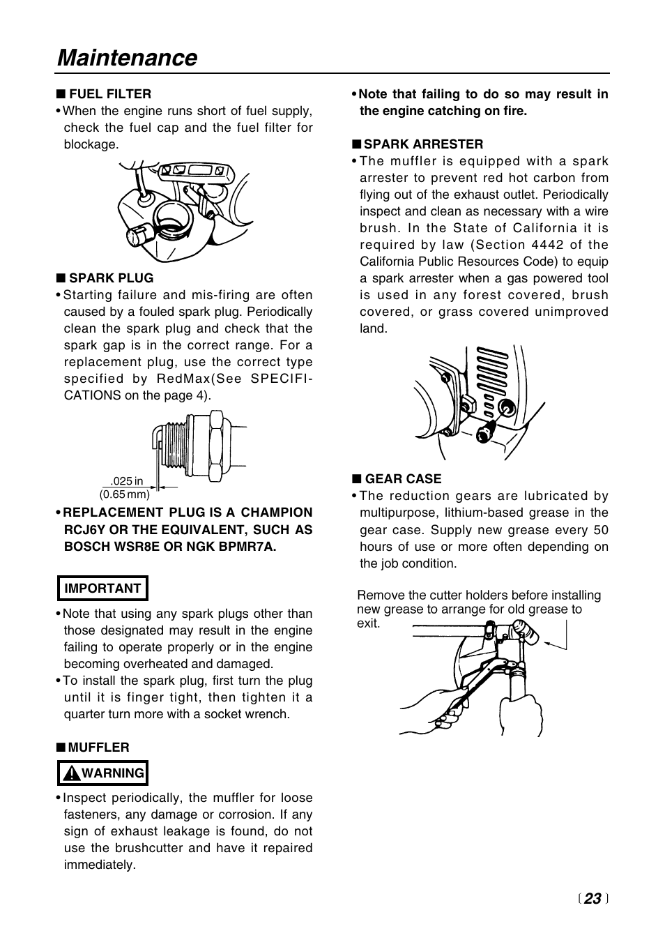 Maintenance | Zenoah BC4401DW User Manual | Page 23 / 36