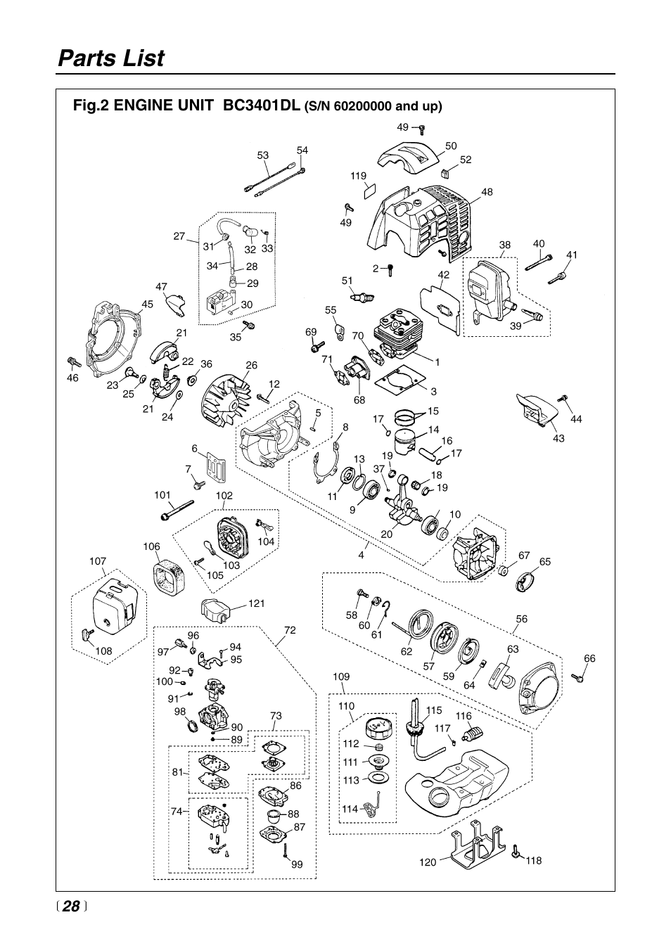 Parts list | Zenoah BC4401DW User Manual | Page 28 / 36