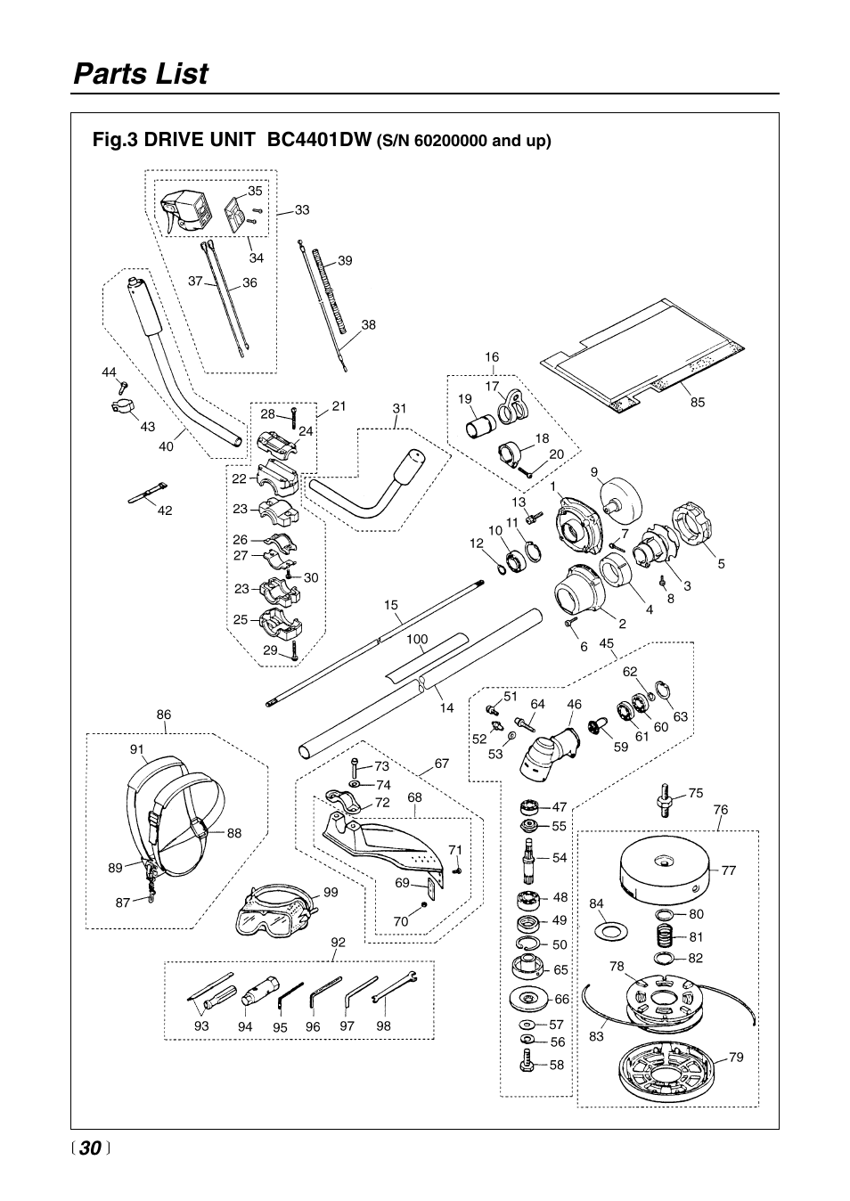 Parts list | Zenoah BC4401DW User Manual | Page 30 / 36