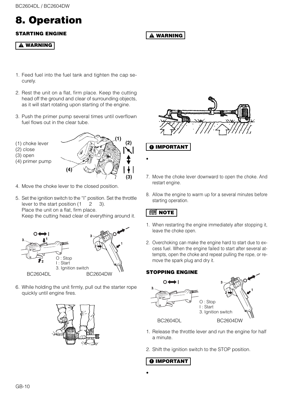 Operation | Zenoah BC2604DW User Manual | Page 10 / 16