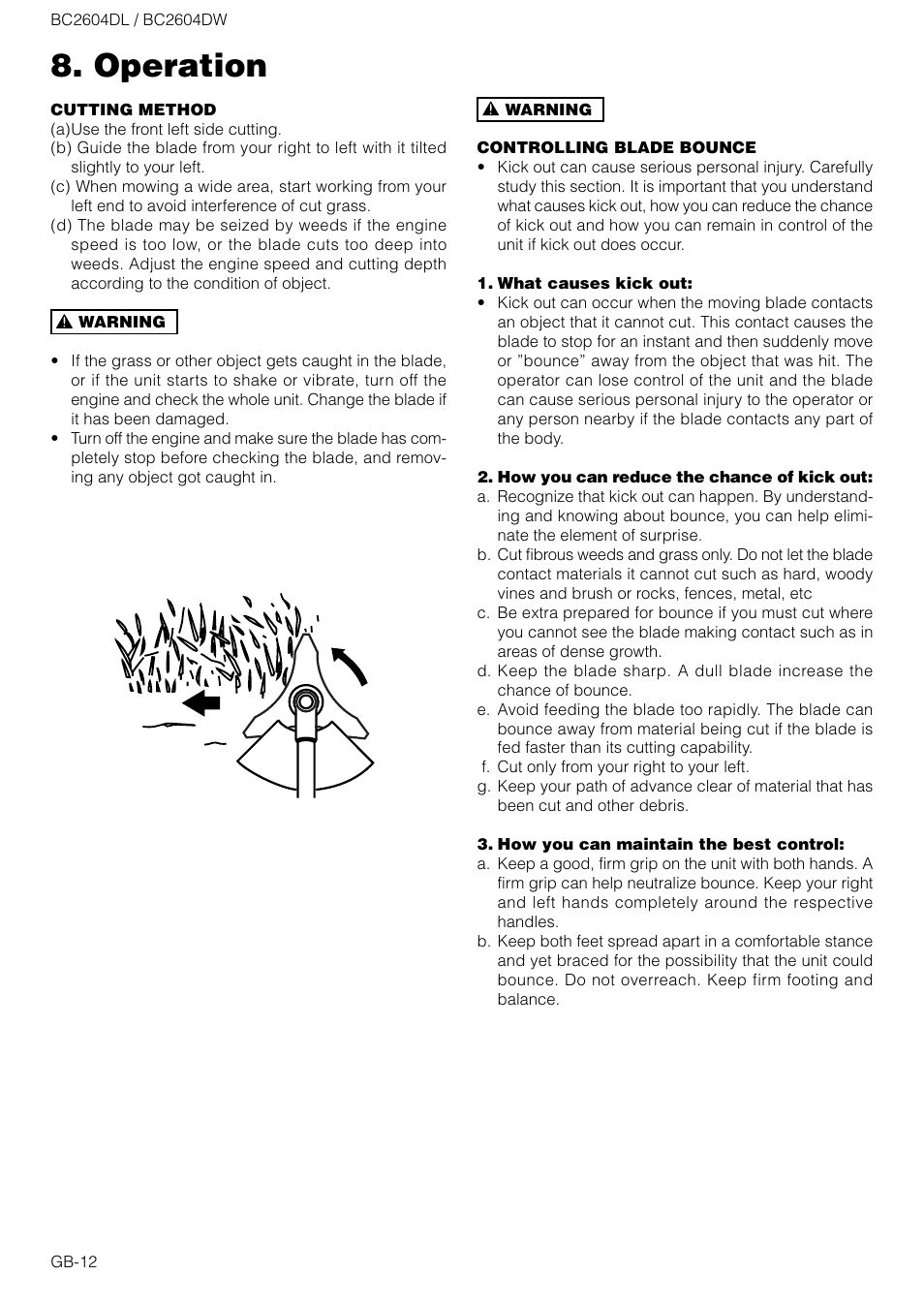 Operation | Zenoah BC2604DW User Manual | Page 12 / 16