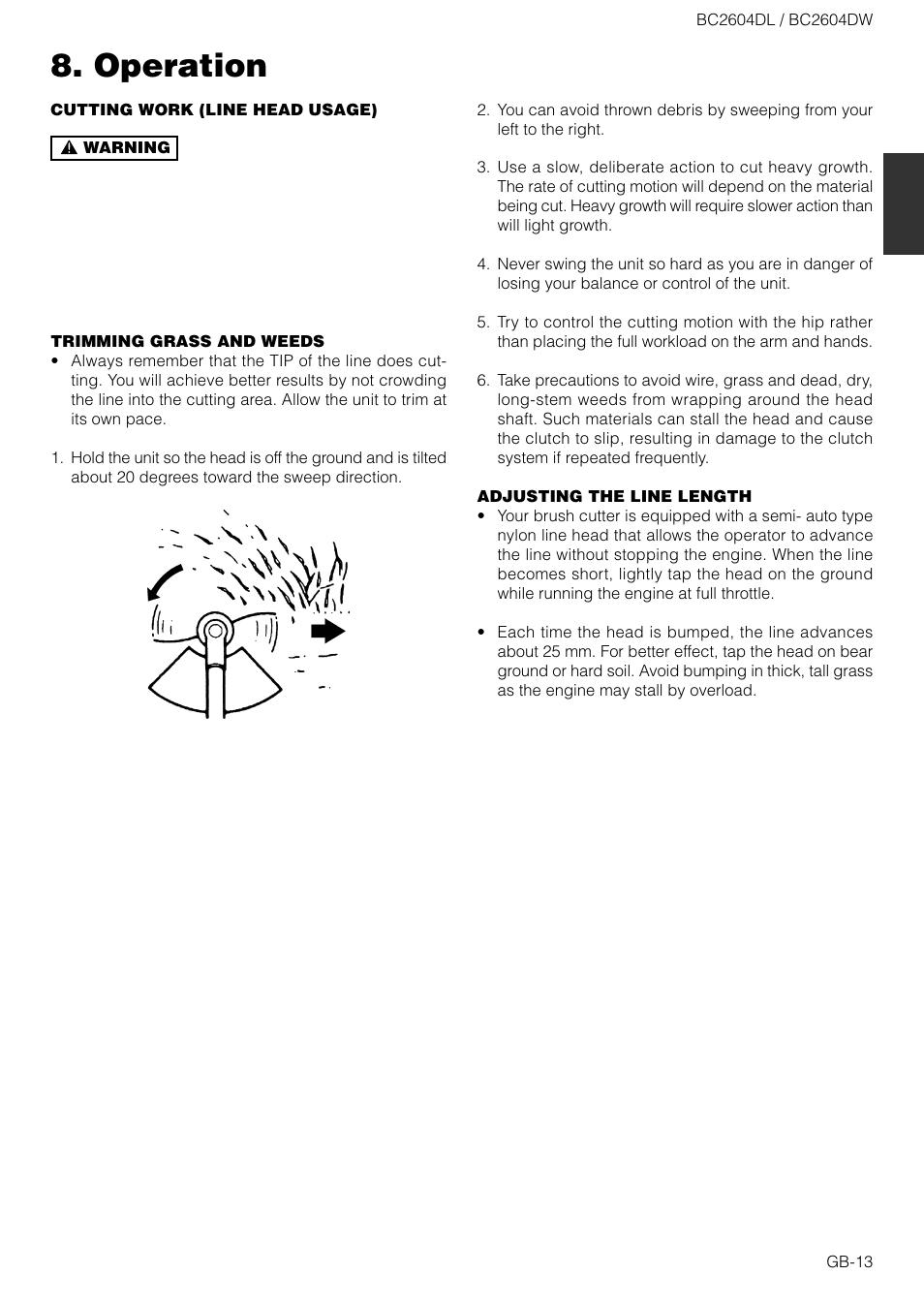 Operation | Zenoah BC2604DW User Manual | Page 13 / 16