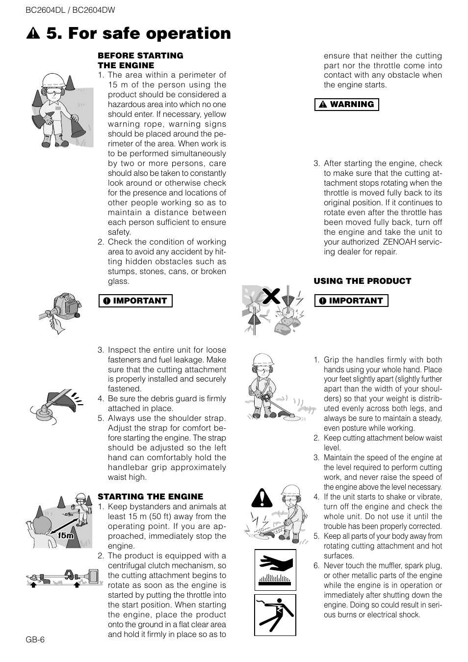 For safe operation | Zenoah BC2604DW User Manual | Page 6 / 16