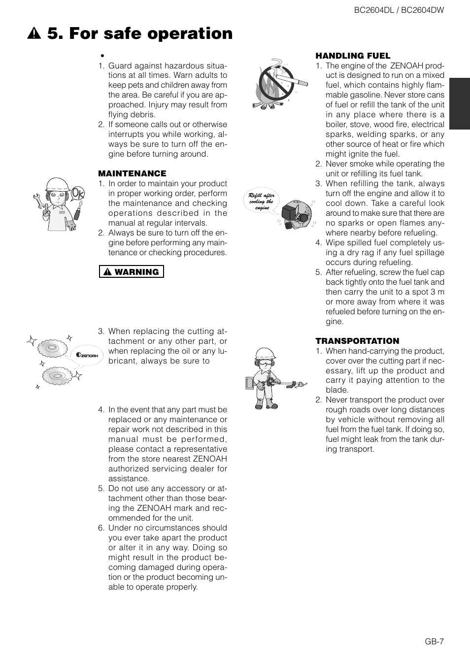 For safe operation | Zenoah BC2604DW User Manual | Page 7 / 16