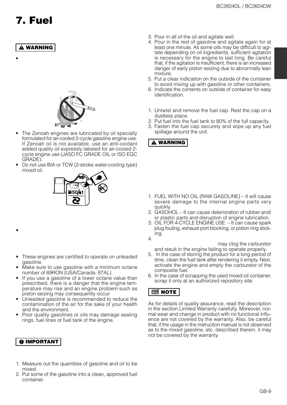 Fuel | Zenoah BC2604DW User Manual | Page 9 / 16