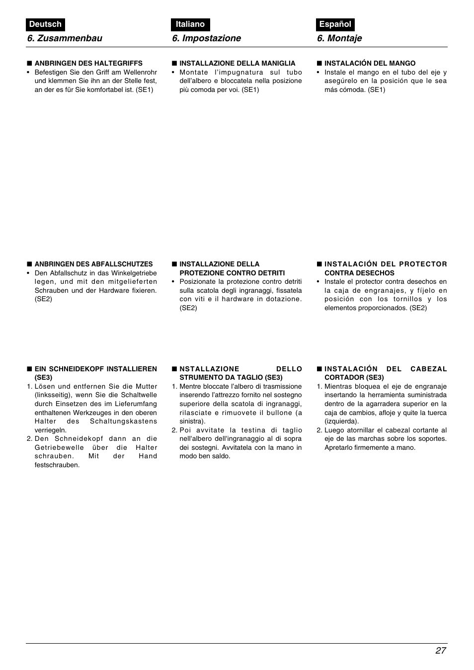 Zusammenbau 6. impostazione 6. montaje 27 | Zenoah TR2000 User Manual | Page 27 / 52