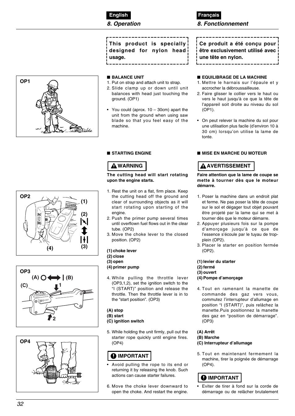 Operation 8. fonctionnement 32 | Zenoah TR2000 User Manual | Page 32 / 52