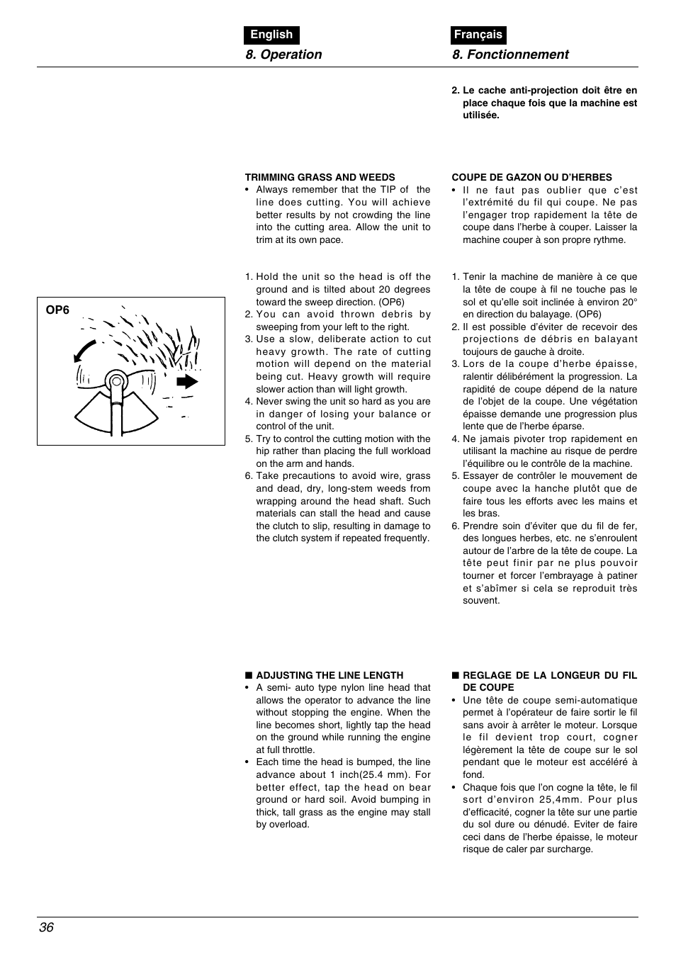 36 8. operation 8. fonctionnement | Zenoah TR2000 User Manual | Page 36 / 52
