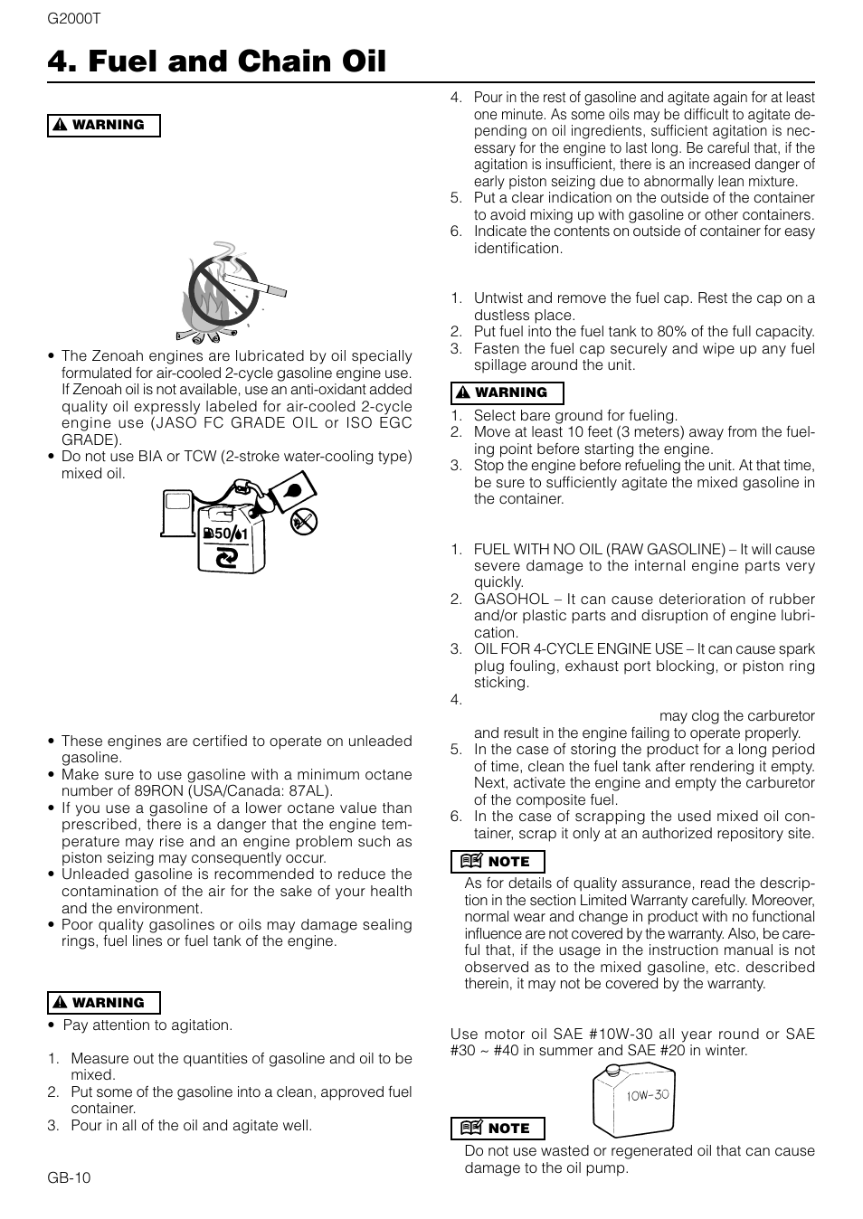 Fuel and chain oil | Zenoah G2000T User Manual | Page 10 / 17