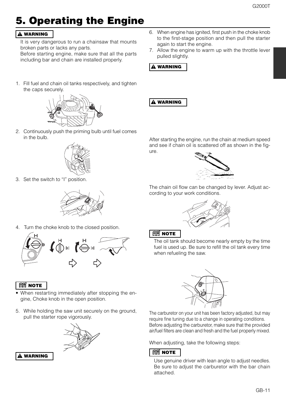 Operating the engine | Zenoah G2000T User Manual | Page 11 / 17