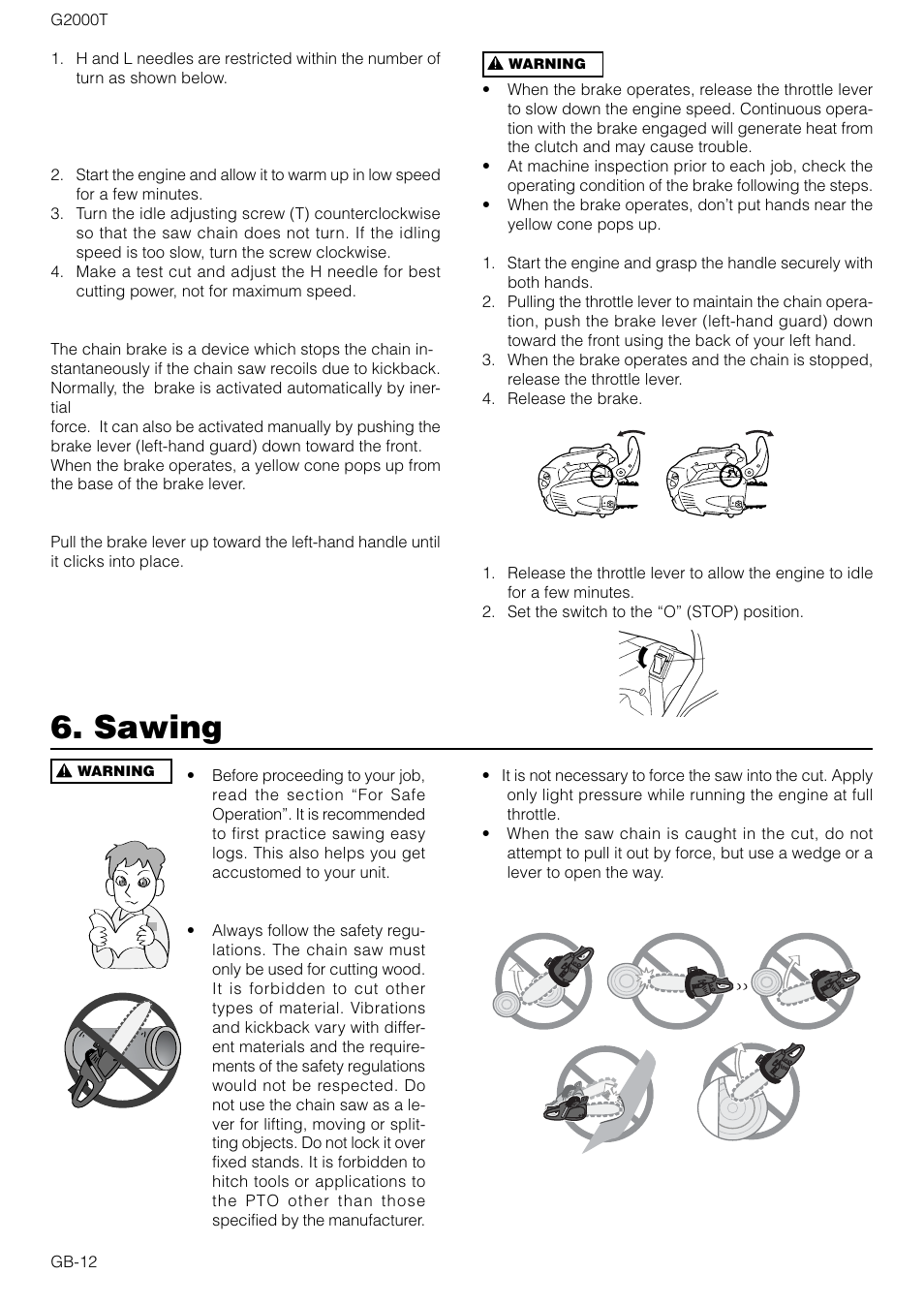 Sawing | Zenoah G2000T User Manual | Page 12 / 17