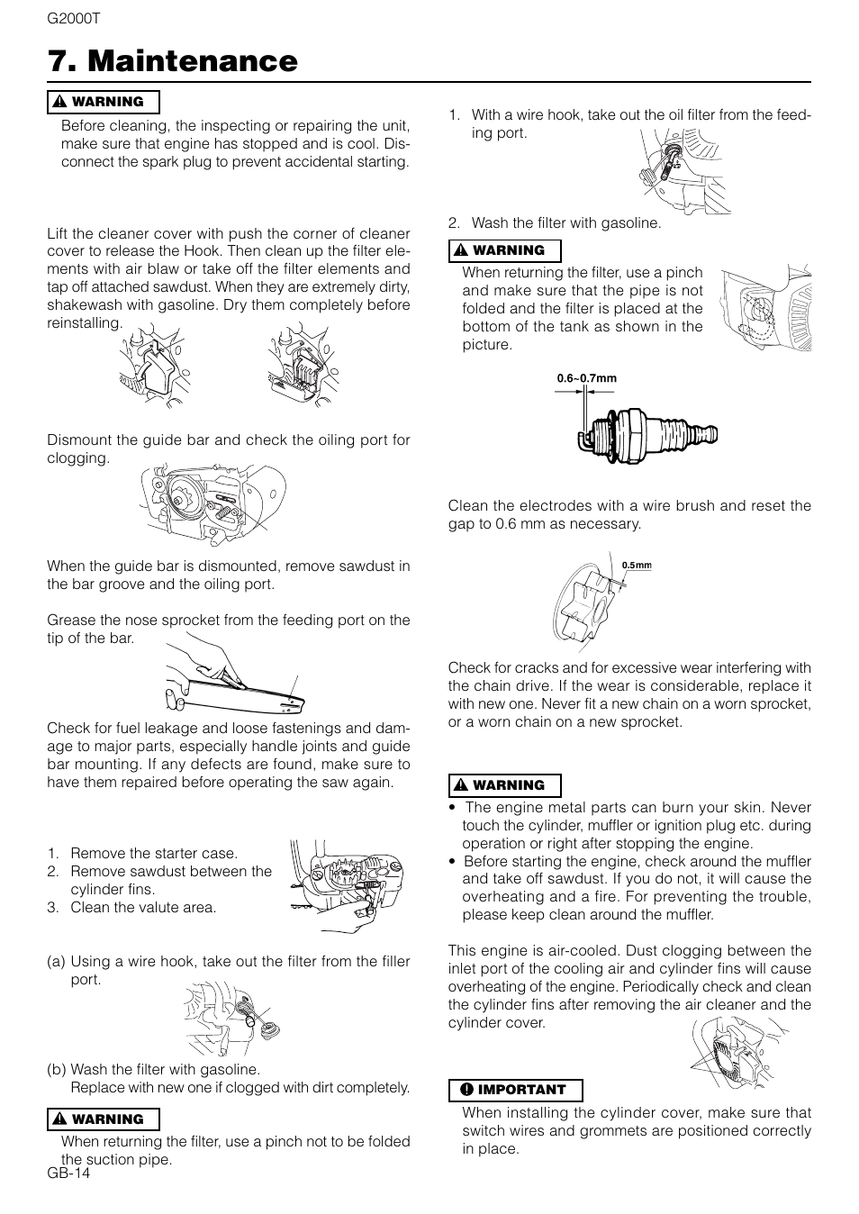 Maintenance | Zenoah G2000T User Manual | Page 14 / 17