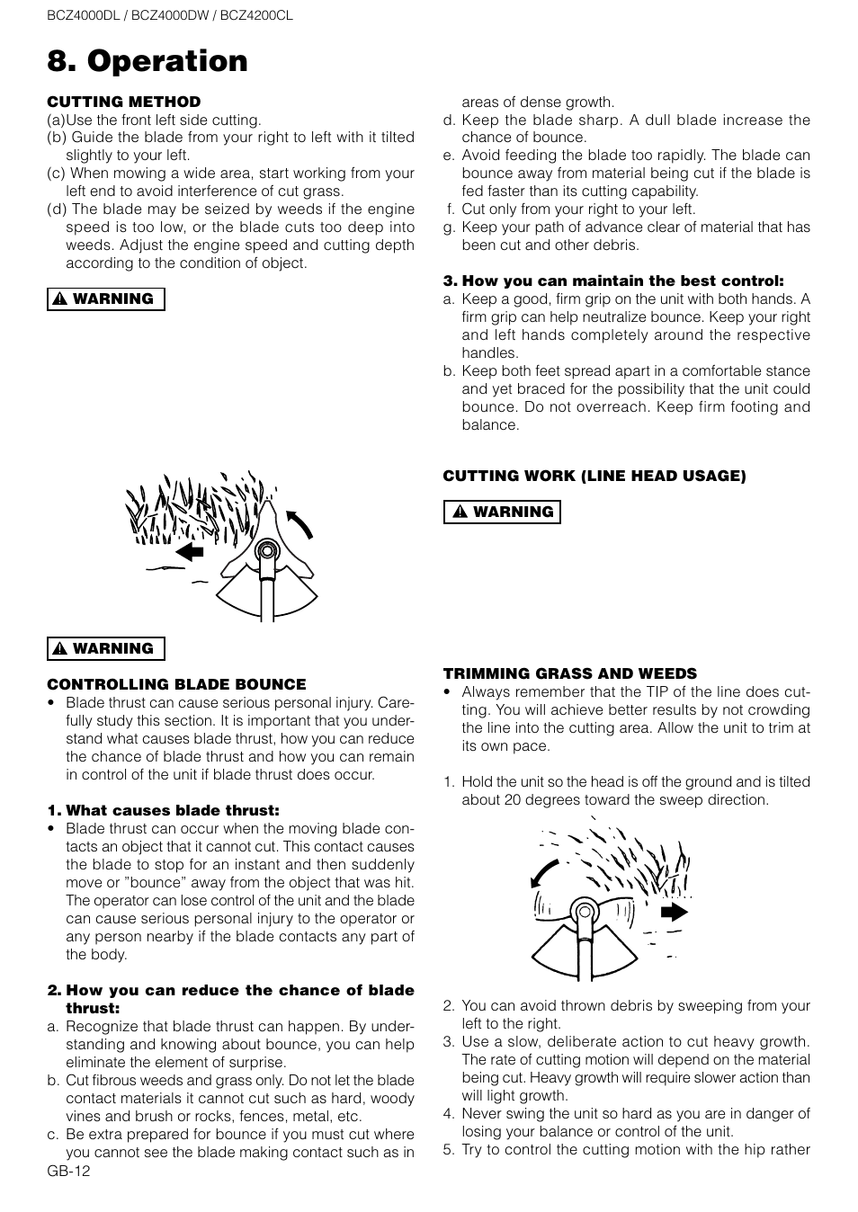 Operation | Zenoah BCZ4200CL User Manual | Page 12 / 16