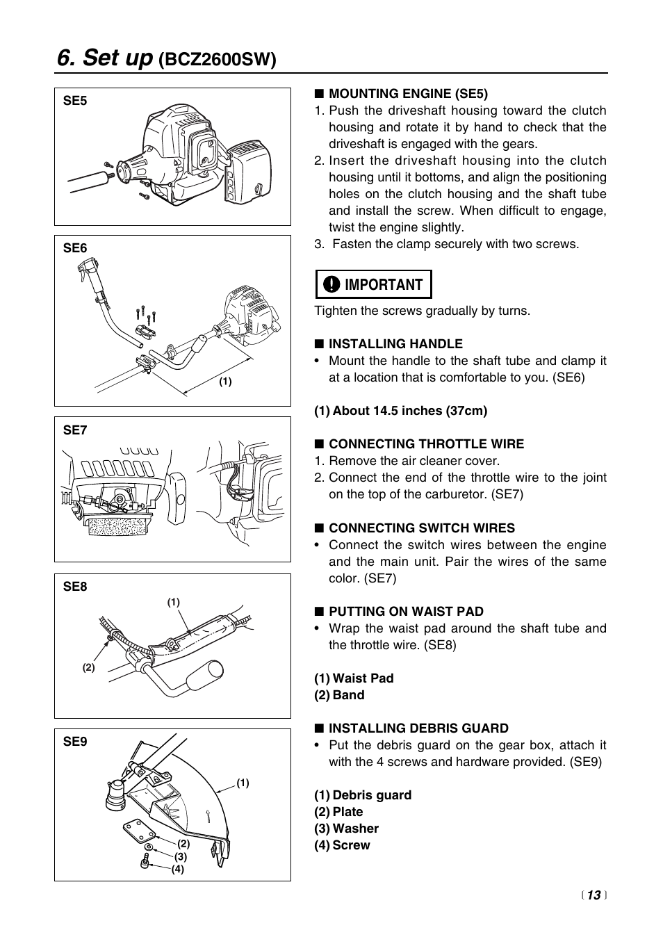 Set up, Bcz2600sw) | Zenoah BCZ2600SU User Manual | Page 13 / 40