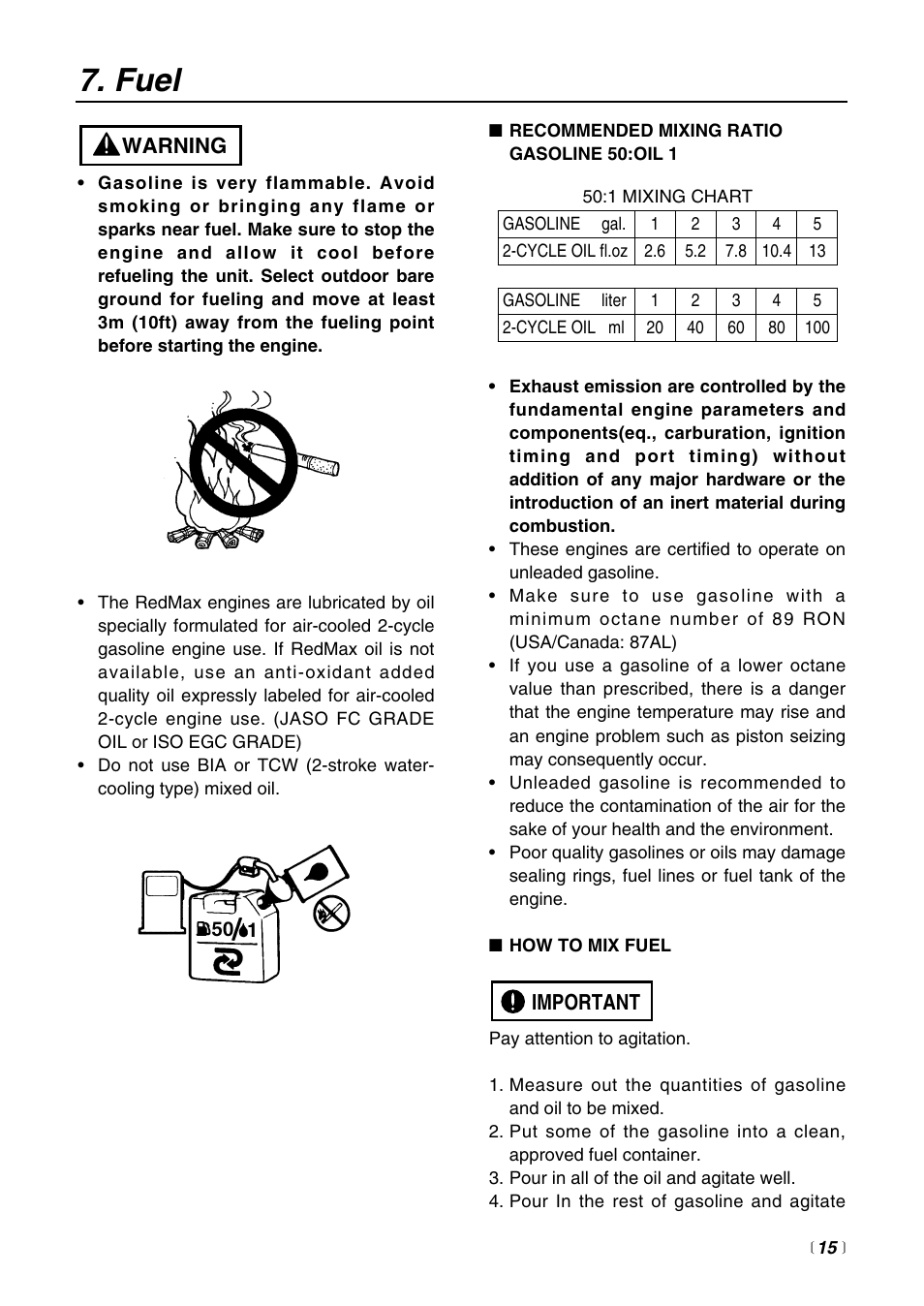 Fuel, Important, Warning | Zenoah BCZ2600SU User Manual | Page 15 / 40