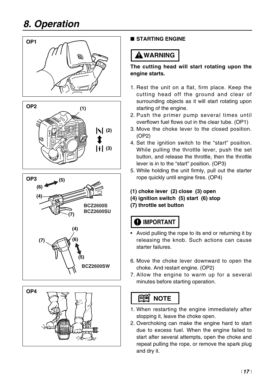 Operation | Zenoah BCZ2600SU User Manual | Page 17 / 40