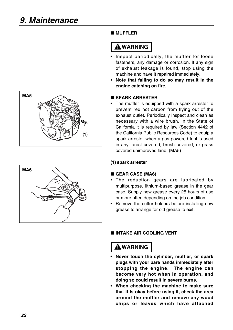 Maintenance | Zenoah BCZ2600SU User Manual | Page 22 / 40