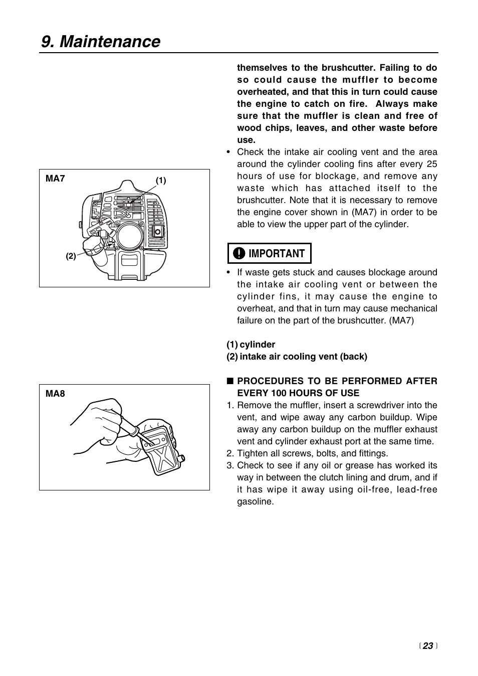 Maintenance | Zenoah BCZ2600SU User Manual | Page 23 / 40