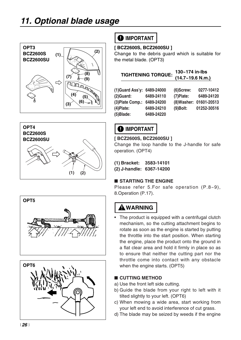 Optional blade usage | Zenoah BCZ2600SU User Manual | Page 26 / 40