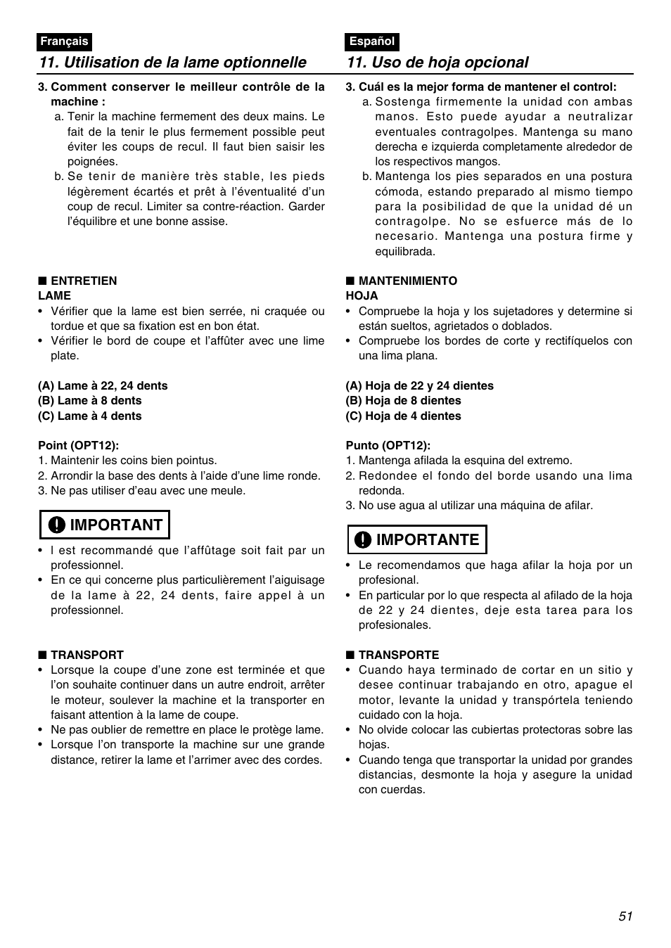 Important | Zenoah BCZ2401S User Manual | Page 51 / 64