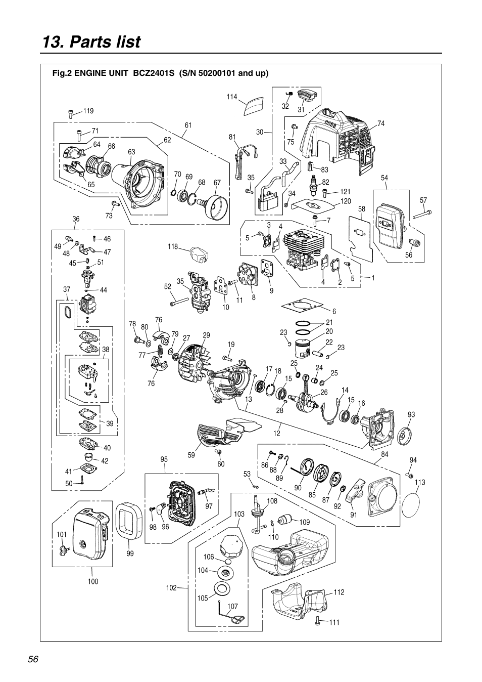 Parts list | Zenoah BCZ2401S User Manual | Page 56 / 64