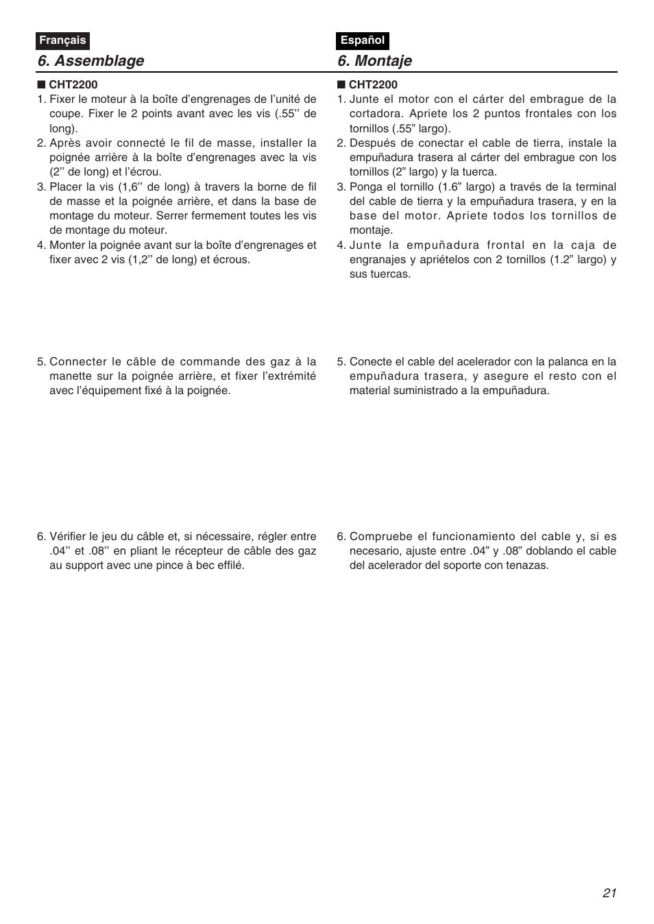 Assemblage 6. montaje | Zenoah HT2200 User Manual | Page 21 / 56