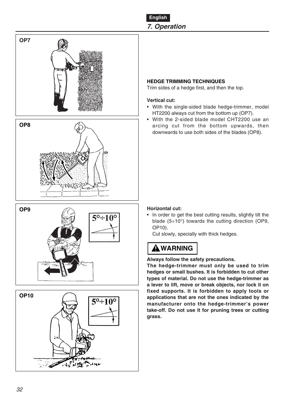 Operation, Warning | Zenoah HT2200 User Manual | Page 32 / 56