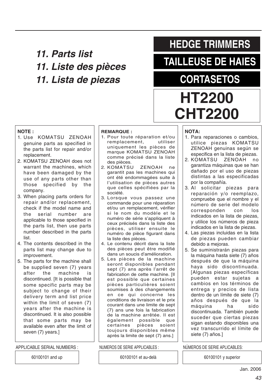 Hedge trimmers tailleuse de haies cortasetos | Zenoah HT2200 User Manual | Page 43 / 56