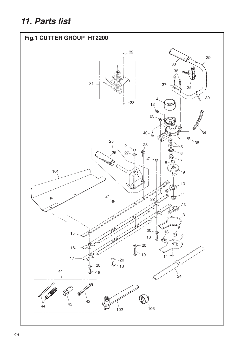 Parts list | Zenoah HT2200 User Manual | Page 44 / 56