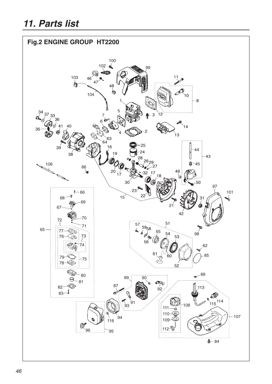 Parts list | Zenoah HT2200 User Manual | Page 46 / 56