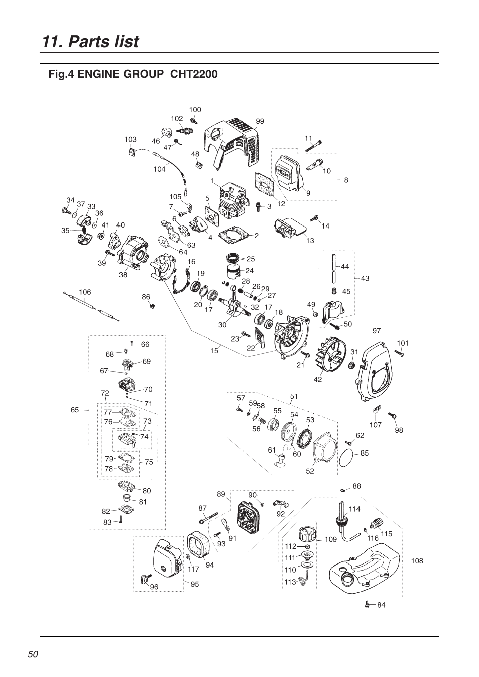 Parts list | Zenoah HT2200 User Manual | Page 50 / 56