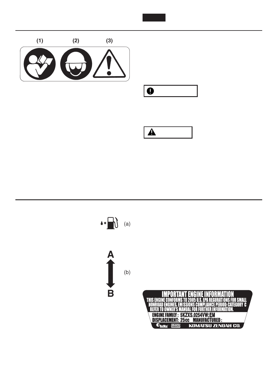 Warning labels on the machine, Warning important 4. symbols on the machine | Zenoah HB250 User Manual | Page 6 / 47