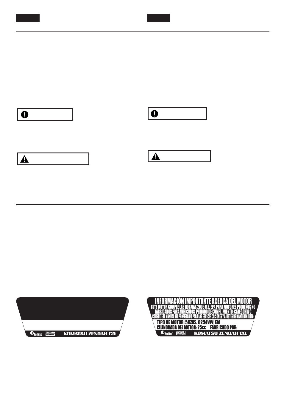 Avertissement important, Advertencia importante | Zenoah HB250 User Manual | Page 7 / 47